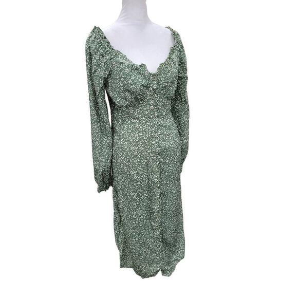 Missguided Women's Button Thru Milkmaid Midi Dress Ditsy Green‎ Size 6 NEW - Picture 6 of 16
